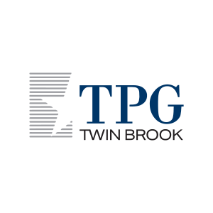 TPG Twin Brook logo with blue text and striped star design, representing financial services and investment management.