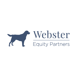 Webster Equity Partners logo featuring a blue dog silhouette, representing investment and partnership services.