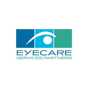 Eyecare Services Partners logo with abstract eye design in blue and green squares.