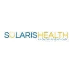 Solaris Health logo with blue and yellow text, tagline "A New Day in Healthcare," emphasizing innovative medical services.