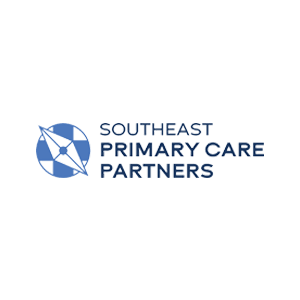 Southeast Primary Care Partners logo, compass design, blue text, healthcare branding.