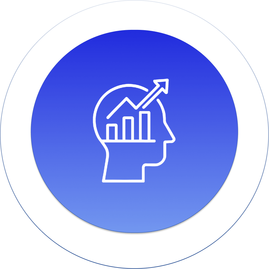 Head and chart icon illustrating growth mindset on blue gradient background.