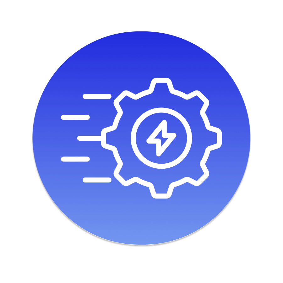 Speed optimization icon with gear and lightning bolt on blue gradient background.