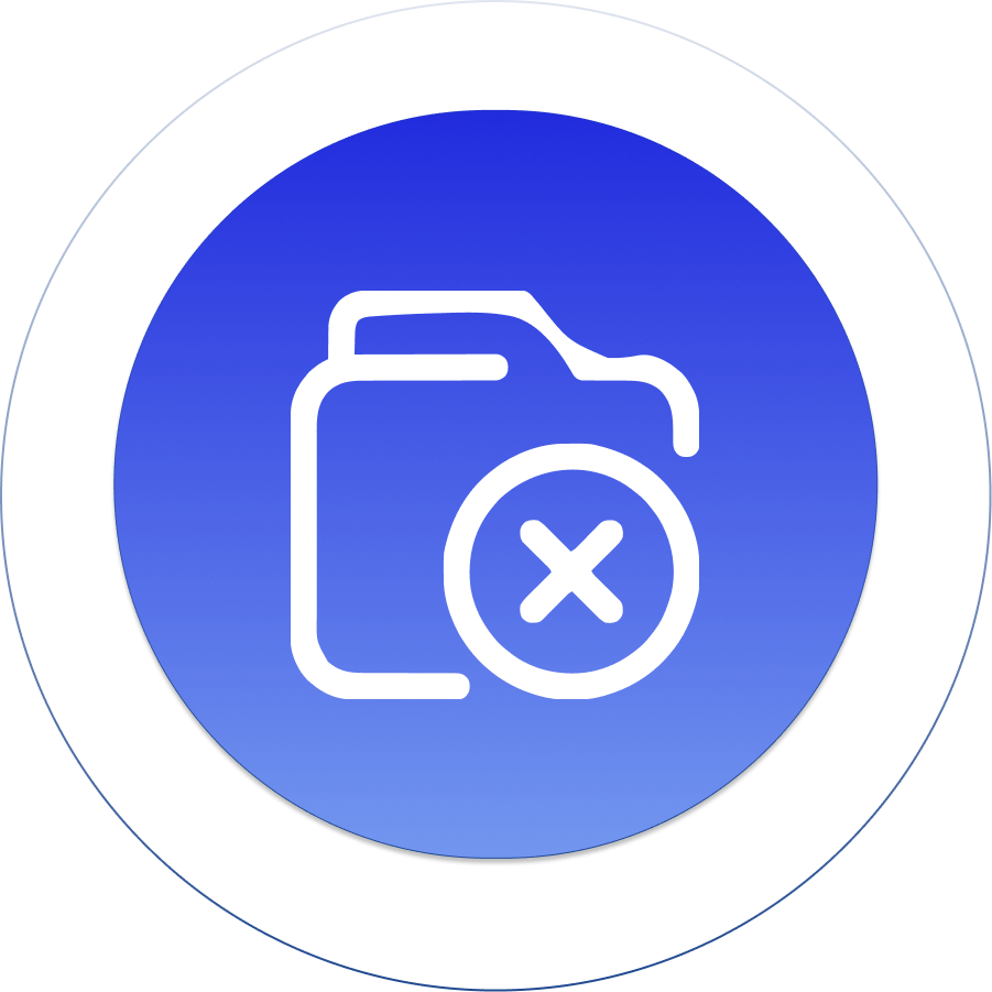Folder icon with a cross symbol on a blue gradient background, representing file deletion or removal.